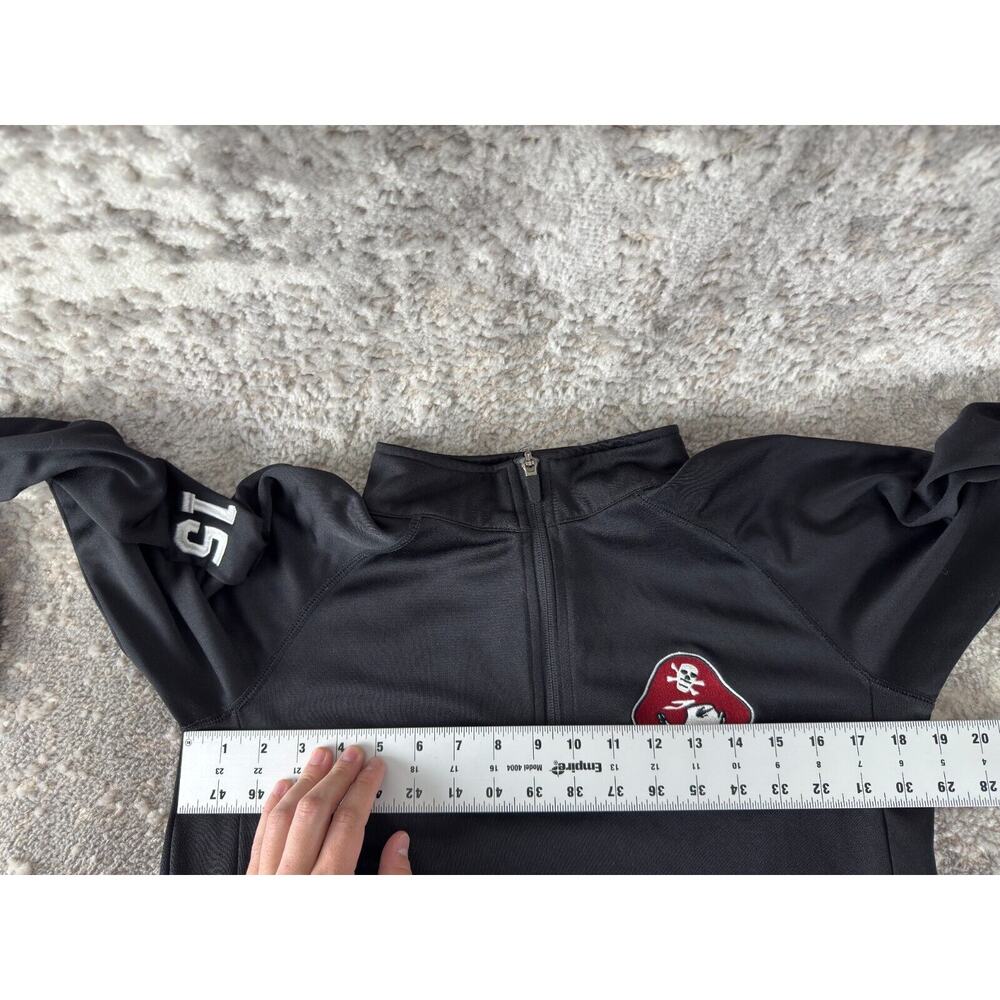 Devon & Jones Size S Mock Neck Pirate Logo 1/4 Zip Sweater Black Long Sleeve - Picture 3 of 6